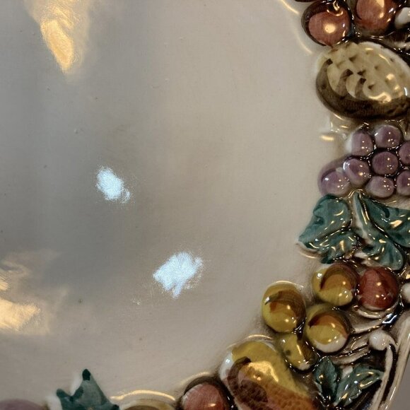 Lefton 1950 Della Robbia Multicolor Fruit Cream Pedestal Serving Plate 8.5” - Picture 3 of 12